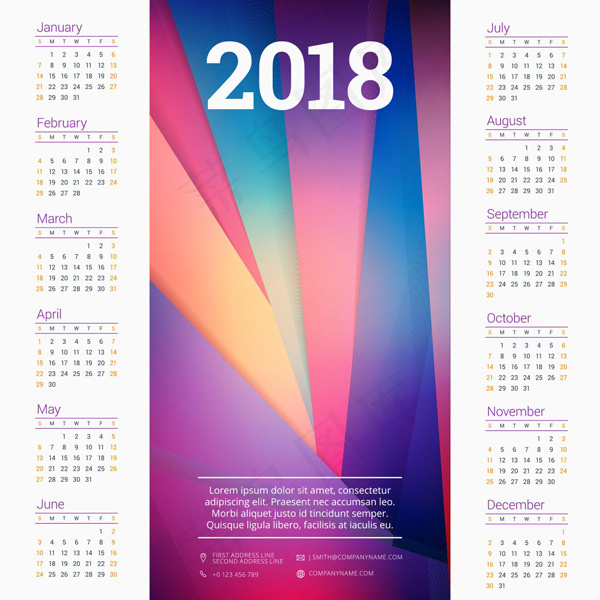 时尚2018年日历eps,ai矢量模版下载