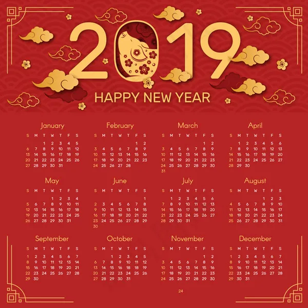2019年新年日历eps,ai矢量模版下载