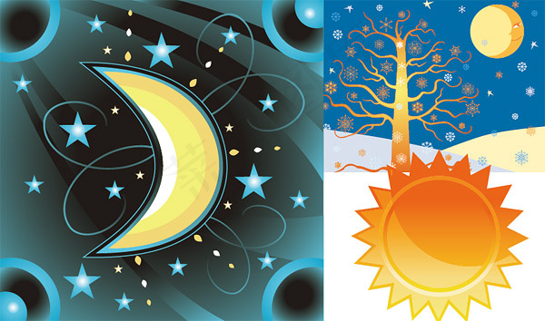 太阳星星月亮树木