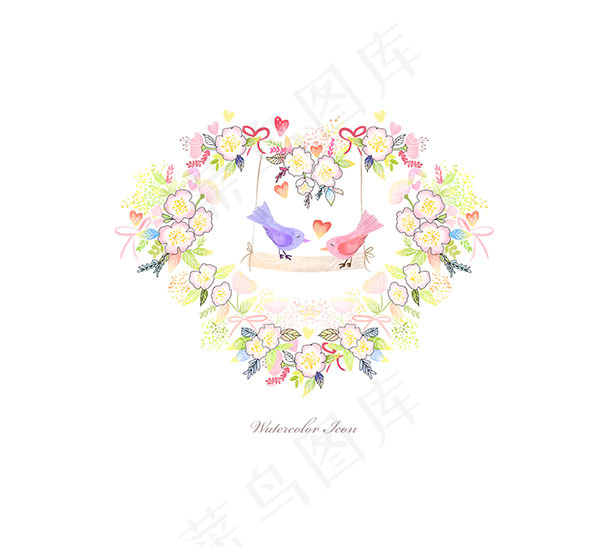 水彩小鸟花草psd模版下载