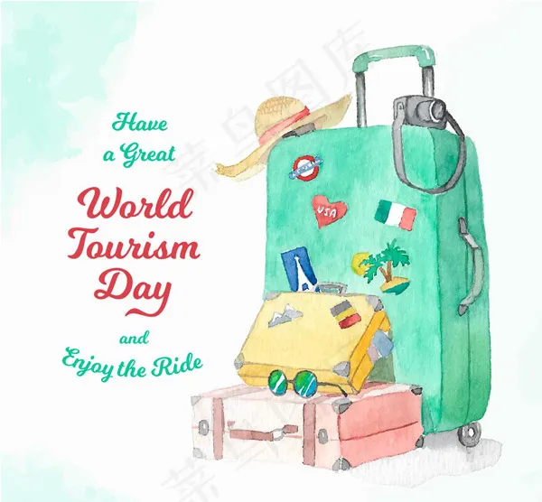 世界旅游日行李箱ai矢量模版下载