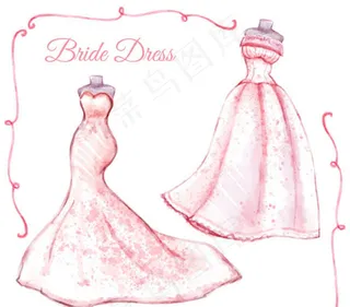 水彩绘粉色婚纱