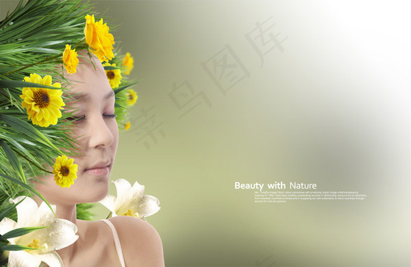 鲜花草地美女(5200X3380(DPI:300))psd模版下载
