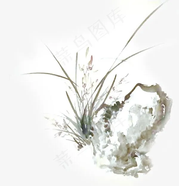 水墨画怪石兰花