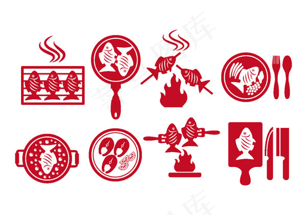 扁平烤鱼图标,免抠元素