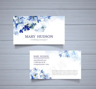 水彩绘蓝色花卉名片