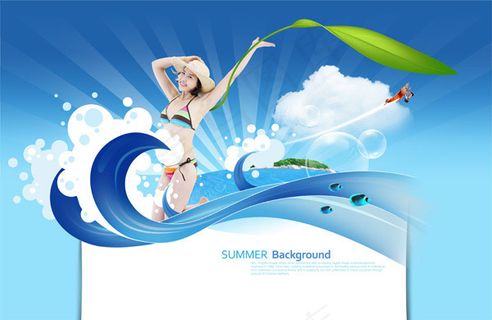 比基尼女孩海浪