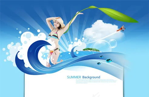 比基尼女孩海浪