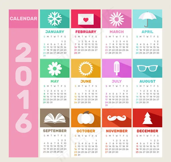 2016年历矢量ai矢量模版下载