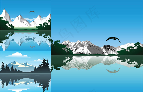 湖光山色矢量eps,ai矢量模版下载
