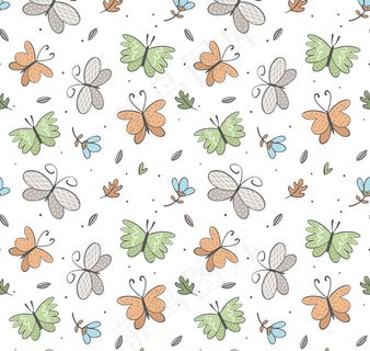 蝴蝶和花卉无缝背景 蝴蝶和花卉无缝背景