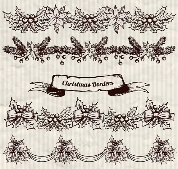 圣诞植物装饰花边,免抠元素