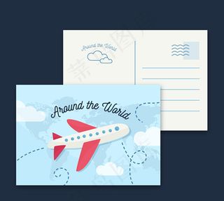 环球旅行飞机明信片