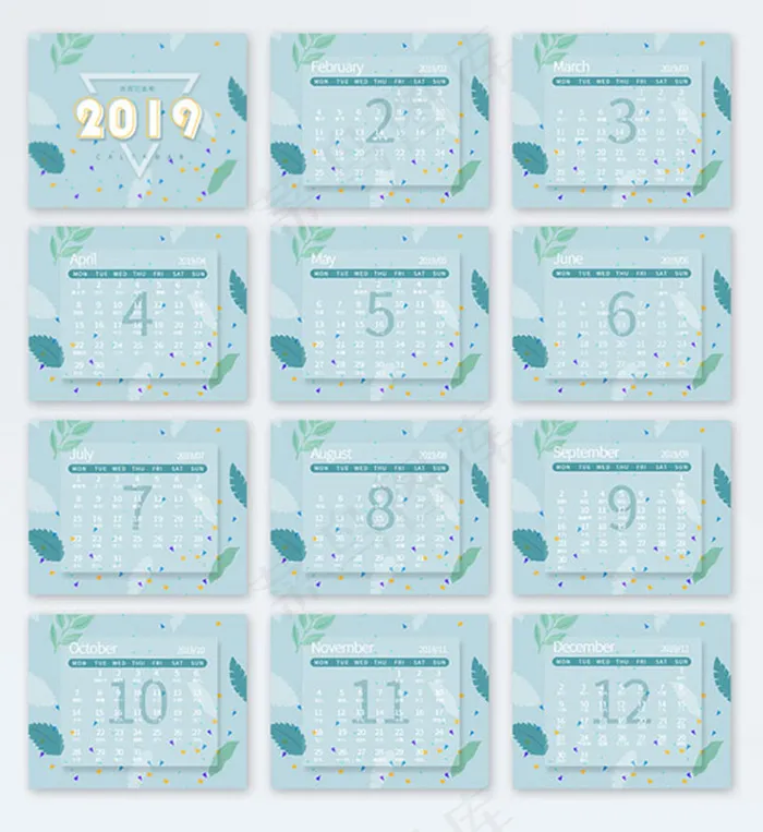 2019清爽台历psd模版下载