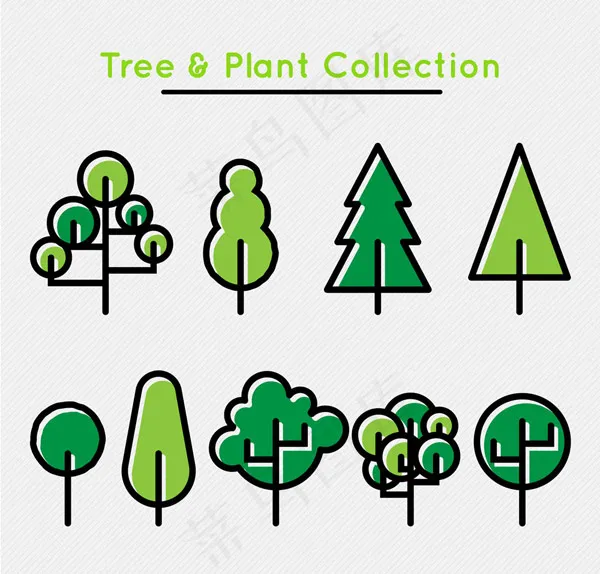 手绘绿色树木ai矢量模版下载