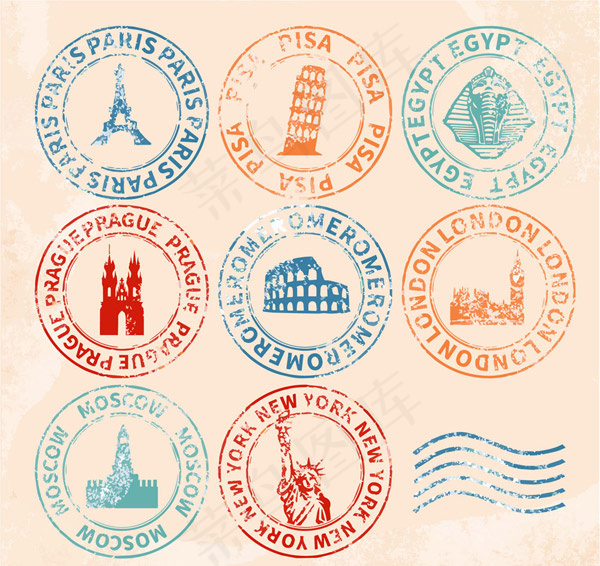 复古著名景点邮戳