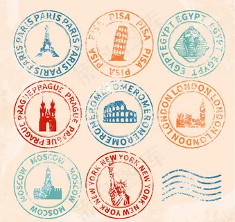 复古著名景点邮戳