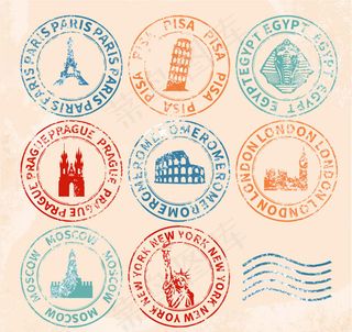 复古著名景点邮戳