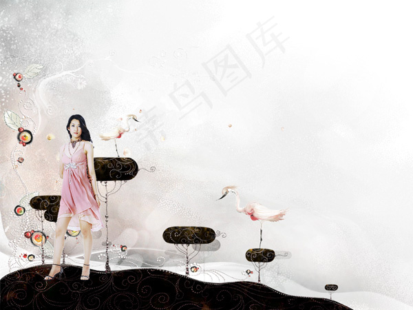图案与裙装美女(3543X2657(DPI:300))psd模版下载