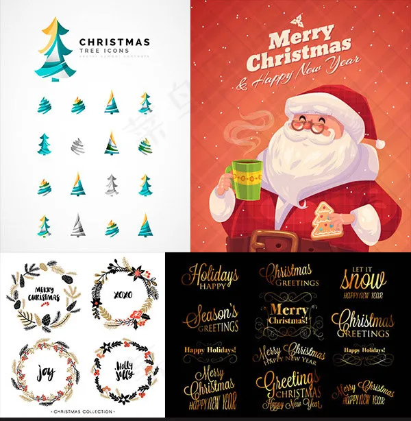 圣诞老人与圣诞树eps,ai矢量模版下载