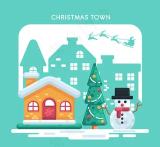 圣诞小城房屋和雪人