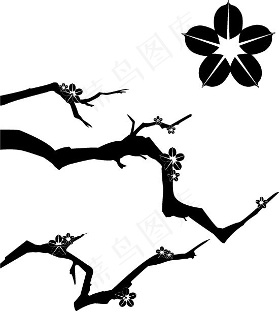 梅花树枝剪影ai矢量模版下载