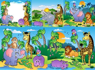 草原风景动物矢量,免抠元素