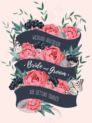 手绘花朵请柬贺卡