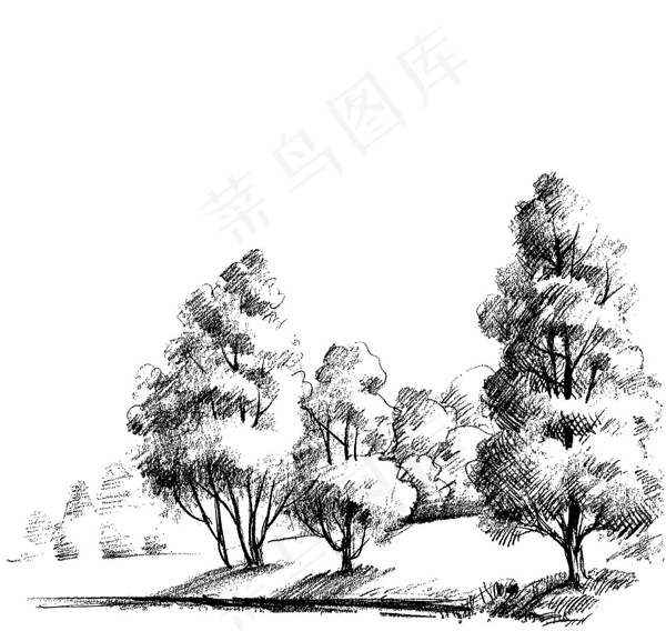 素描线条树木eps,ai矢量模版下载