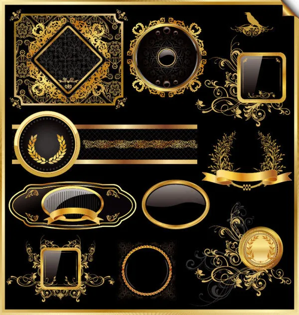 金色花纹边框03eps,ai矢量模版下载