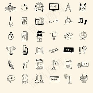 手绘童趣校园图标,免抠元素