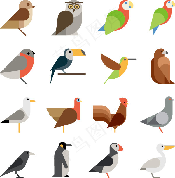 扁平化禽类图标,免抠元素