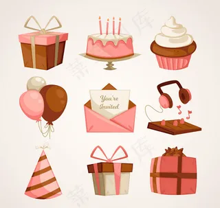 粉色生日派对元素