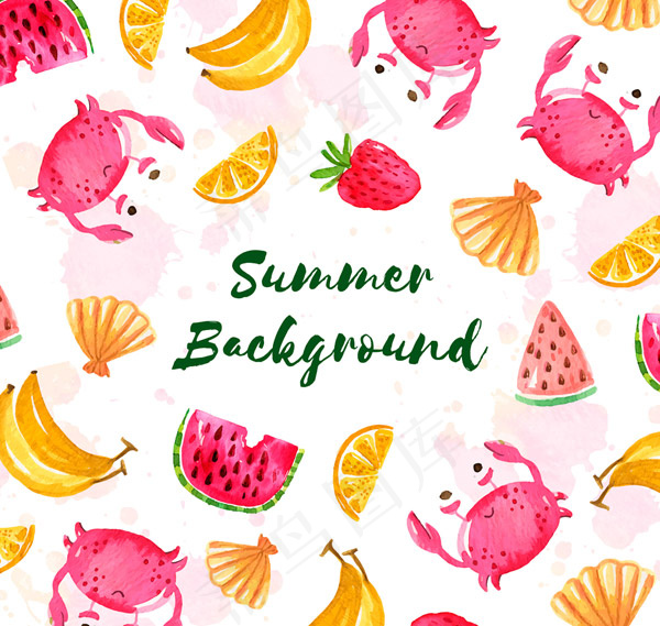 螃蟹和水果无缝背景