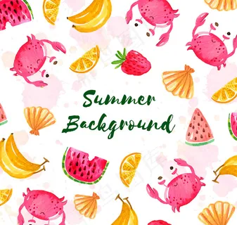 螃蟹和水果无缝背景