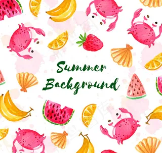 螃蟹和水果无缝背景