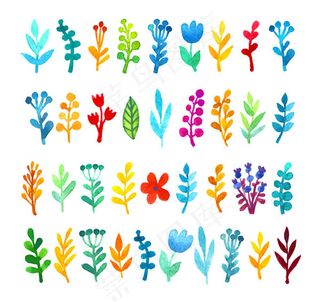 水彩植物矢量,免抠元素
