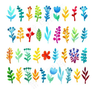 水彩植物矢量,免抠元素