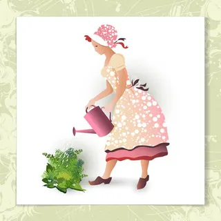 浇水园艺人物矢量