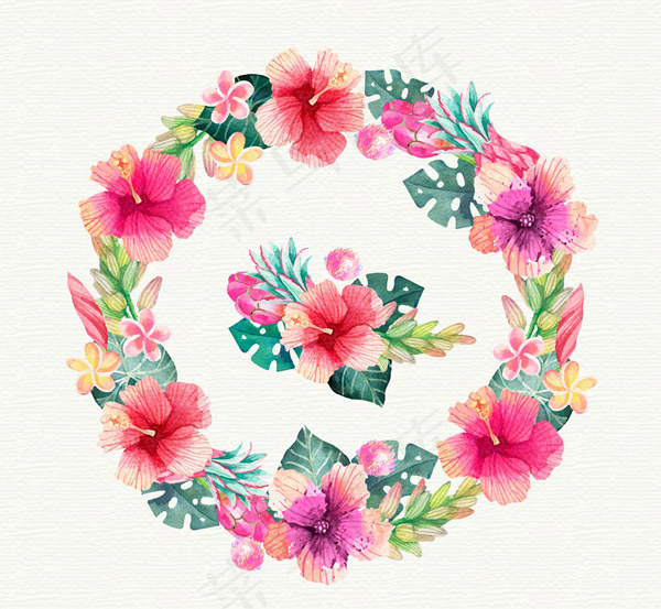 水彩扶桑花花环