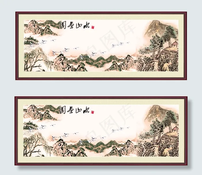 国画山水(6000X2400(DPI:300))psd模版下载