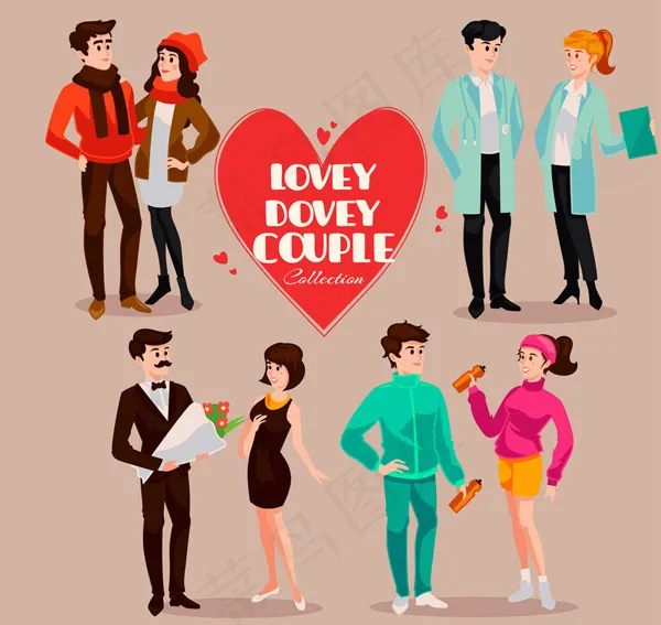 4对时尚情侣形象ai矢量模版下载