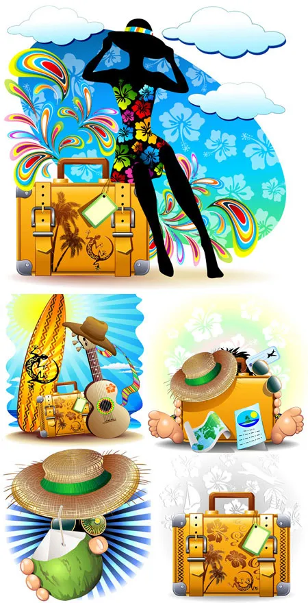 夏日海边漫画ai矢量模版下载