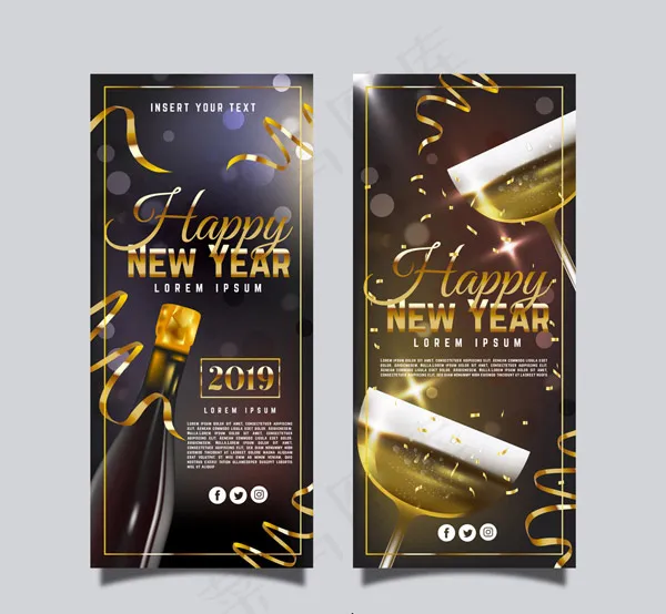 新年香槟酒bannerai矢量模版下载