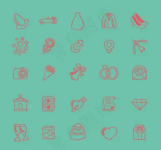 手绘婚礼图标,免抠元素