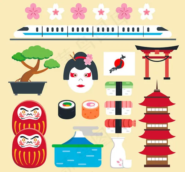 卡通日本元素ai矢量模版下载