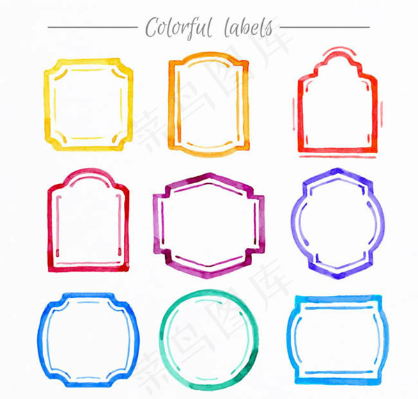 水彩绘框架标签,免抠元素