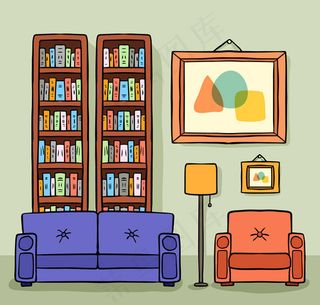 彩绘书房客厅
