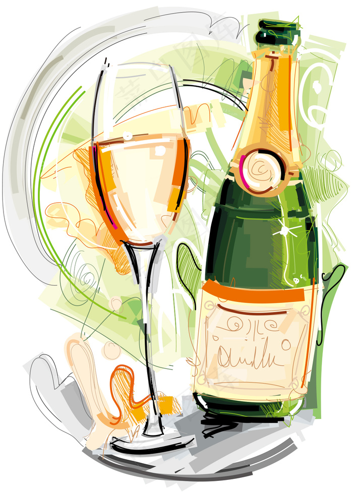 水彩香槟酒瓶
