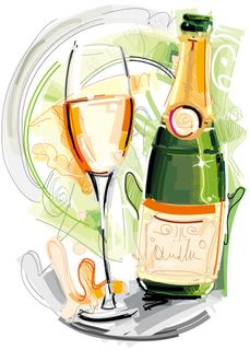 水彩香槟酒瓶